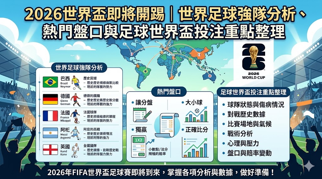 2026世界盃即將開踢|世界足球強隊分析、熱門盤口與足球世界盃投注重點整理