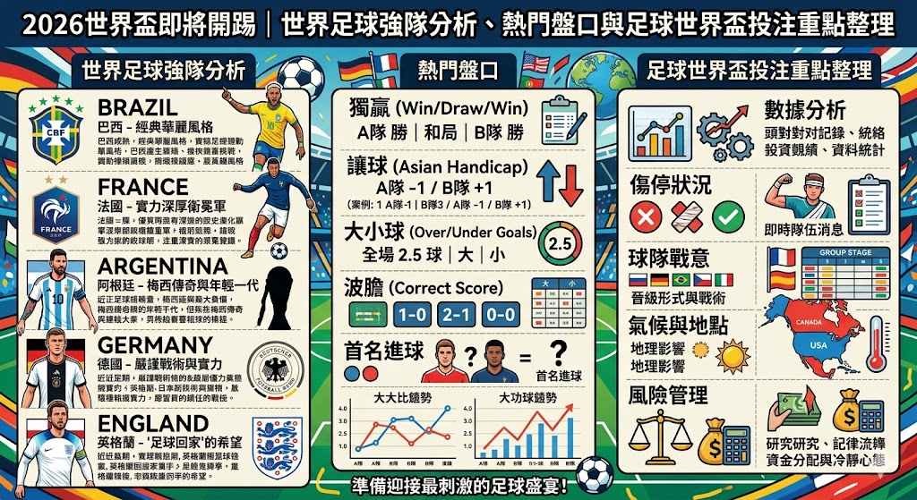 2026世界盃即將開踢|世界足球強隊分析、熱門盤口與足球世界盃投注重點整理